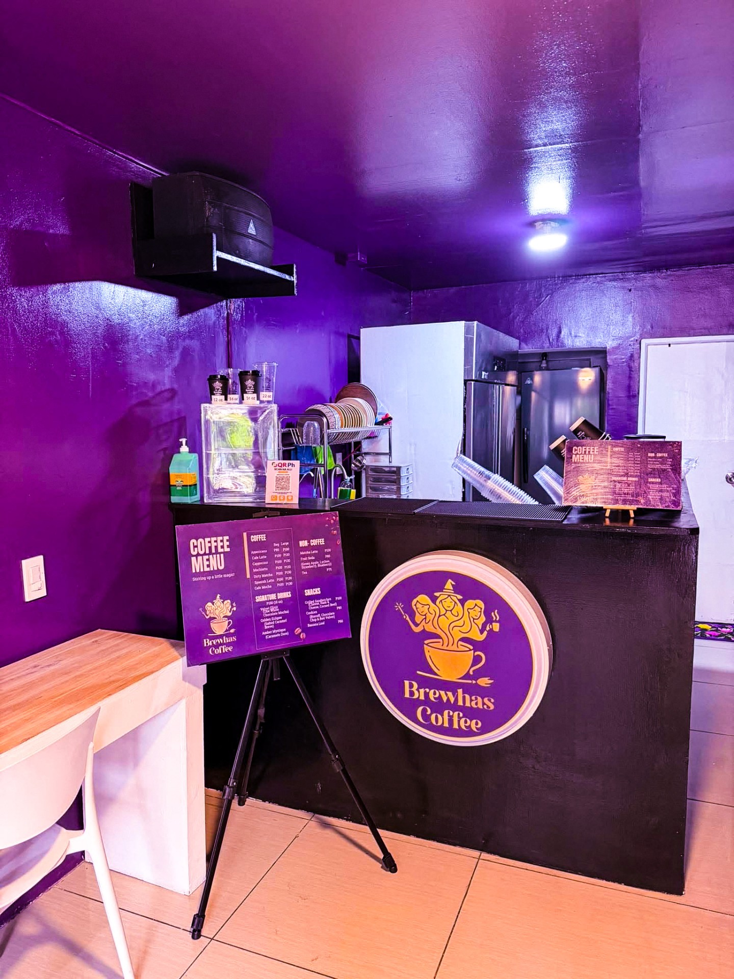 Coffee menu displayed at the counter